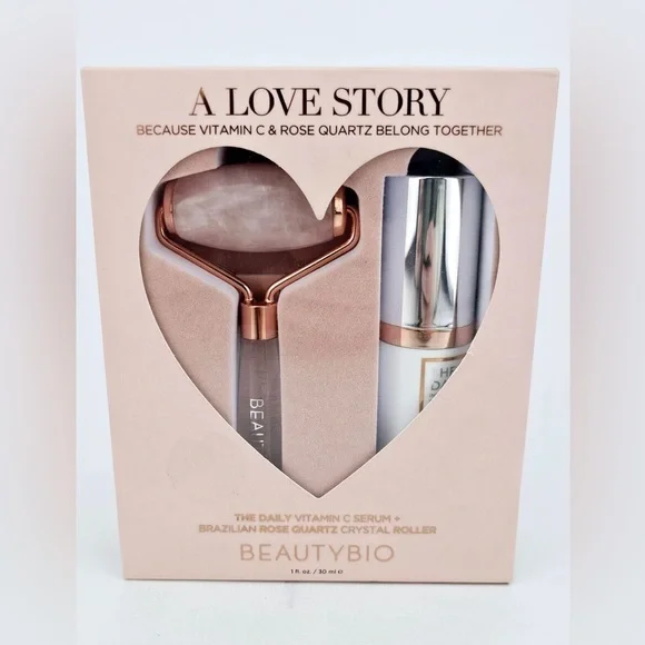 BEAUTYBIOA Love Story SetRose Quarts Facial Roller & Vitamin C Serum